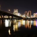 City lights shine over the Richmond, Virginia waterfront at night