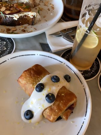 A blueberry and lemon breakfast strudel at Kindred, a local San Diego restaurant.