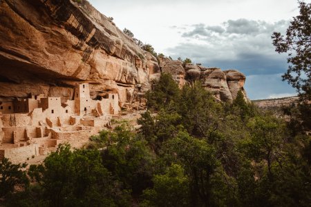 Ancient cliff dwellings seen at Mesa Verde National Park in Colorado.
