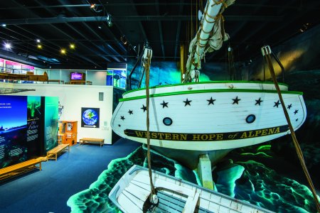 Full-size replica of a Great Lakes schooner inside the Great Lake Maritime Heritage Center, Alpena, Michigan.